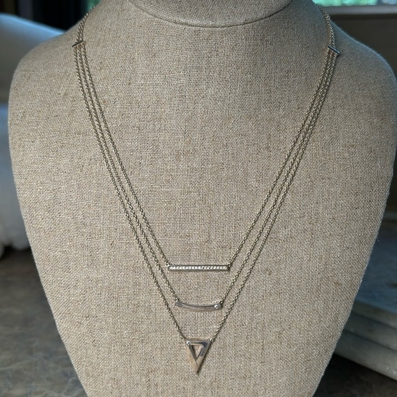 Jewelry - Sterling silver layered necklace with rhinestones and bar accents